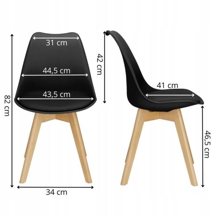 Chaise de cuisine SPRINGOS® avec pieds en bois - Noir - Capacité de charge maximale 125 kg