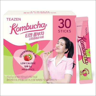 Teazen Kombucha Čaj Jahoda Kiwi 30 tyčiniek / Nízkokalorický, Bez cukru, Prebiotiká