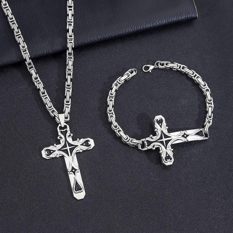 

Retro Cross Pendant Necklace & Bracelet Set for Women and Men A0502 срібний