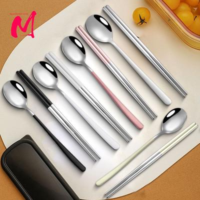 Ensemble Baguettes Cuillère Couverts Réutilisable Acier Inoxydable Antidérapant Bâtonnets à Sushi Cuillère à Soupe pour Aliments Ensemble de Vaisselle