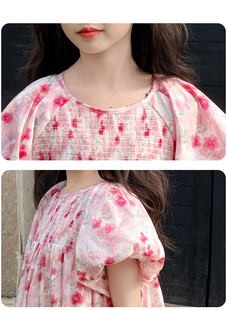 Girls' dress summer 2026 new item beautiful floral bubble sleeves princess dress summer dress children's dress