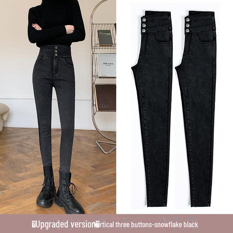 Women's Slim High-Waist Elastic Black Leggings - Perfect for Spring and Autumn 2025