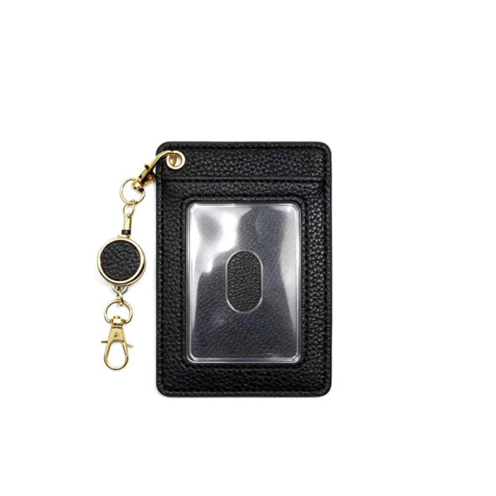Retractable Work Badge Reel PU Leather Student Card Sleeve Compact ID Card Holder Work Use