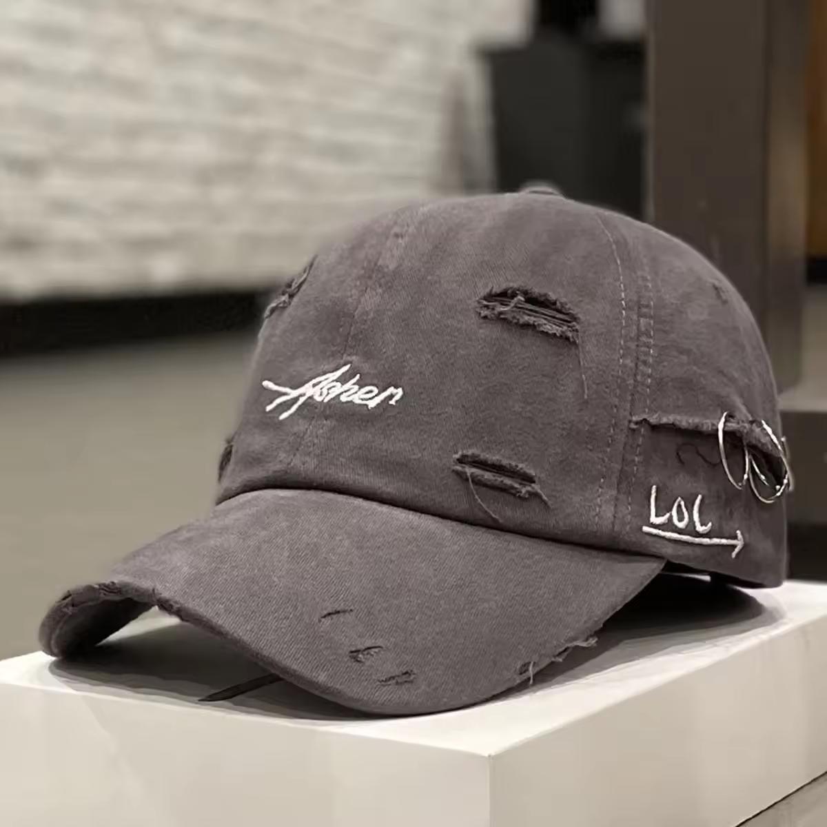 

Vintage Distressed Hat Street Ripped Soft Baseball Cap Adjustable Belt Snapback Caps Youngs Hip Hop Fashion Trucker Hat серый
