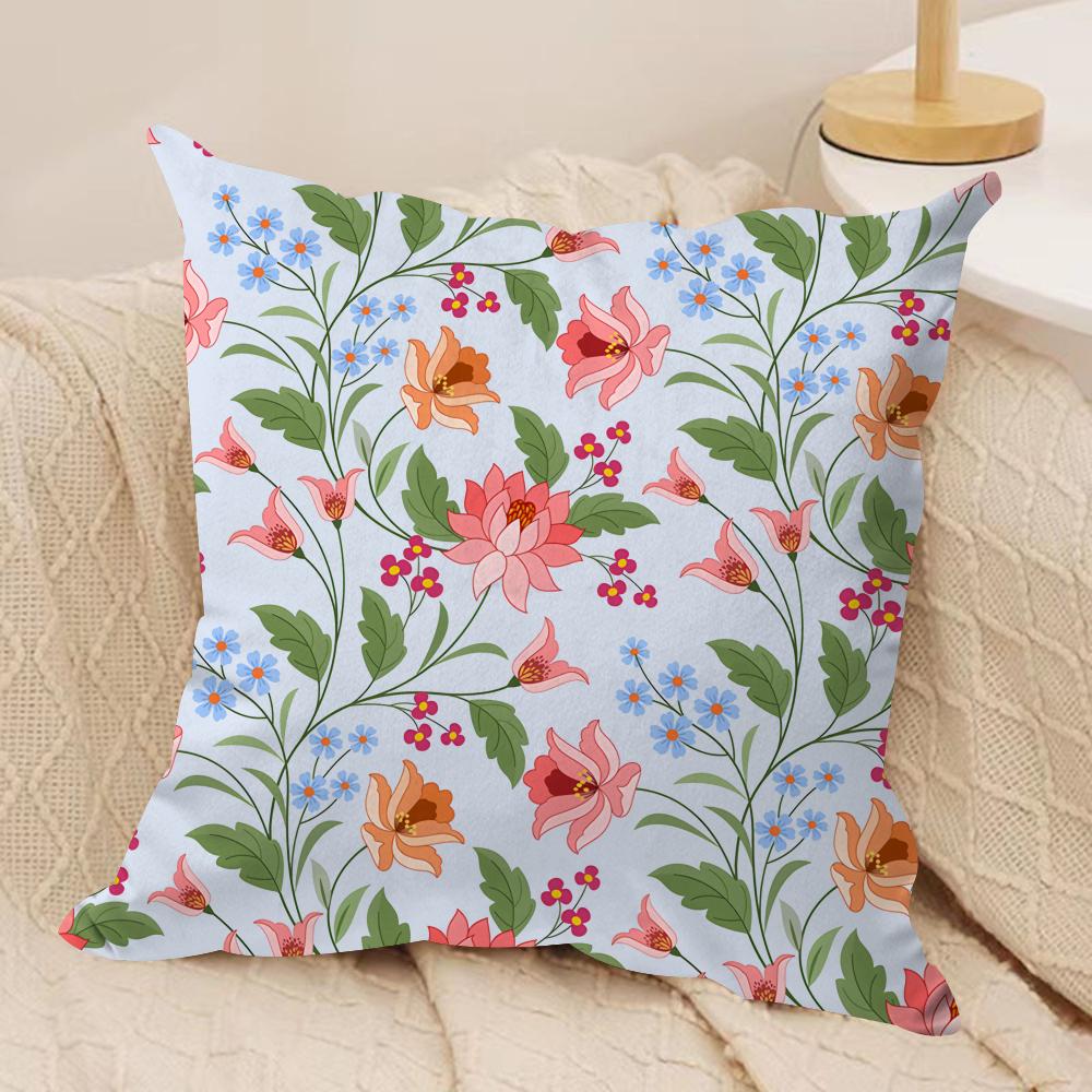 Beautiful Floral Ins Retro Cushion Cover Silky Short Plush Invisible Zipper Dustproof Sofa Pillow Case for Home Decor