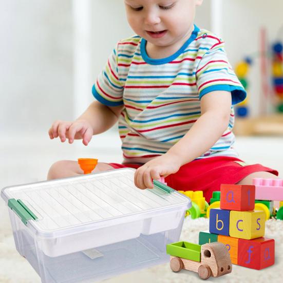 Plastový úložný box s děleným tácem Velkokapacitní Průhledný Stohovatelný Úložný koš na hračky Herna Kontejner s víkem