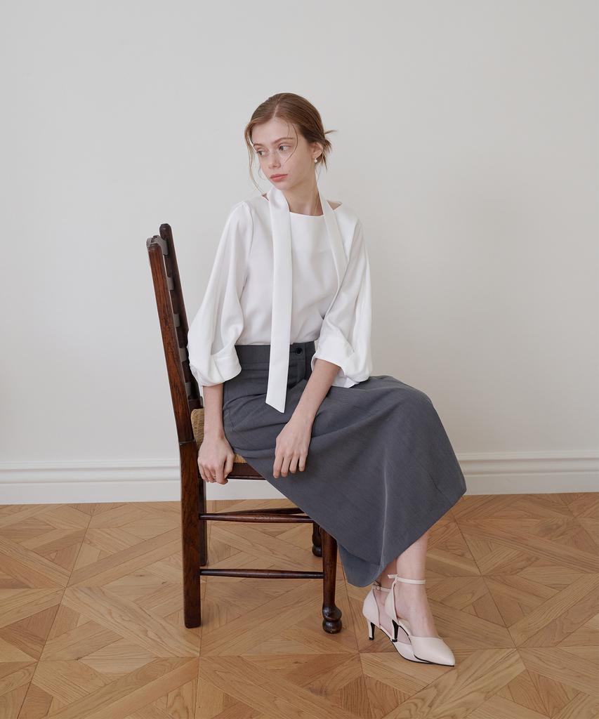 Bye Bye Seop [Set] Tailored Overjacket Shirt + Side-Tuck Long Skirt Charcoal