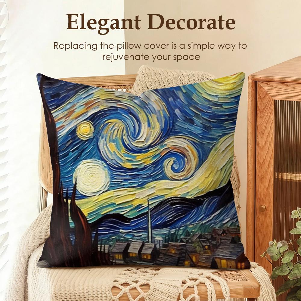 

Color Van Goghs Starry Night Cushion Cover Natural Linen Organic Fabric DoubleSided Printing Sofa Home Decor Gift Pillow Case 30x30cm