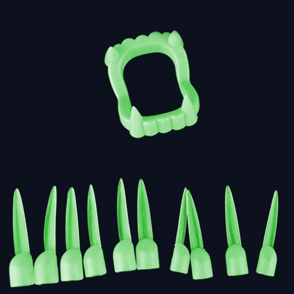 Denture Luminous Fake Tooth Glow in Dark Glowing Finger Protector Halloween Canine Teeth Kids Luminous