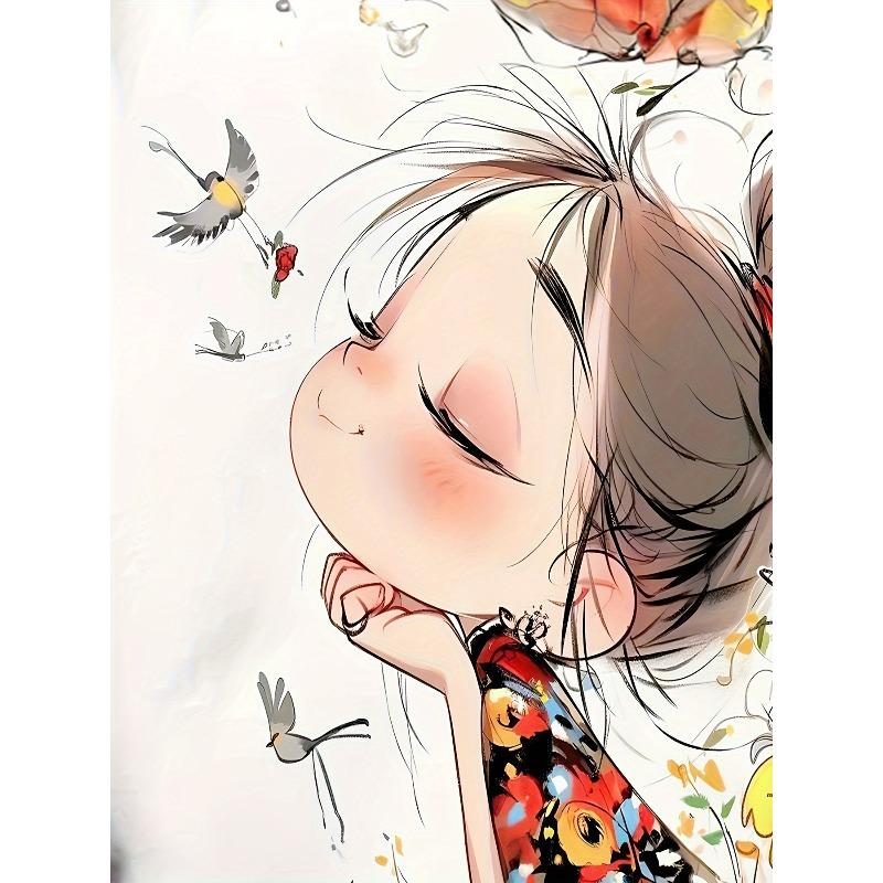 Women's Sleeping Bird Floral Print Tee Round Neck Short Sleeve Stretch Spring Summer Fall Machine Washable Playful Casual Graphic Top