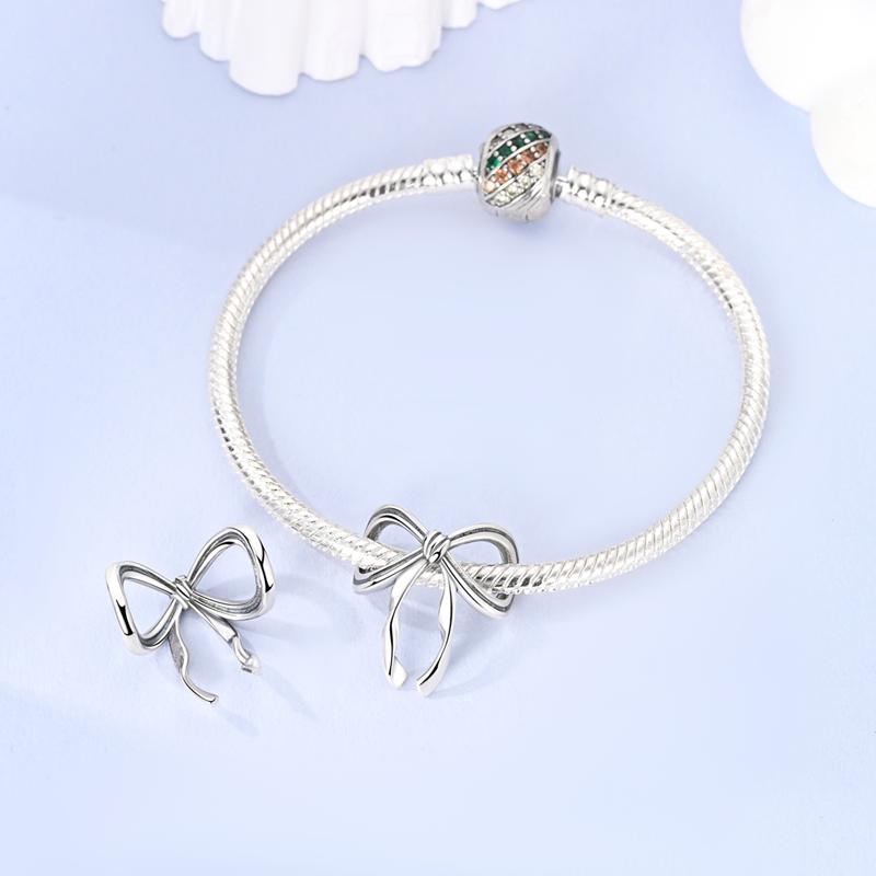 Original Charms Copper Elegant Geometric Line Bowknot Beads Fit Charms Plata Bracelets For Women Women Jewelry Making