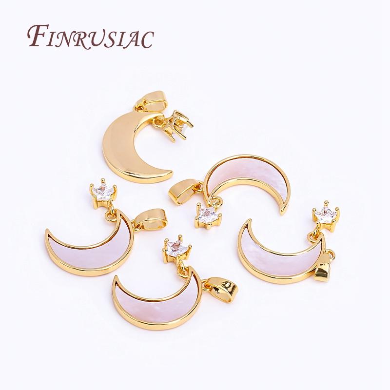 18K Real Gold Plated Zircon Star with Shell Moon Pendant For Necklace Making,Star Crescent Charms DIY Jewellery Making Supplies