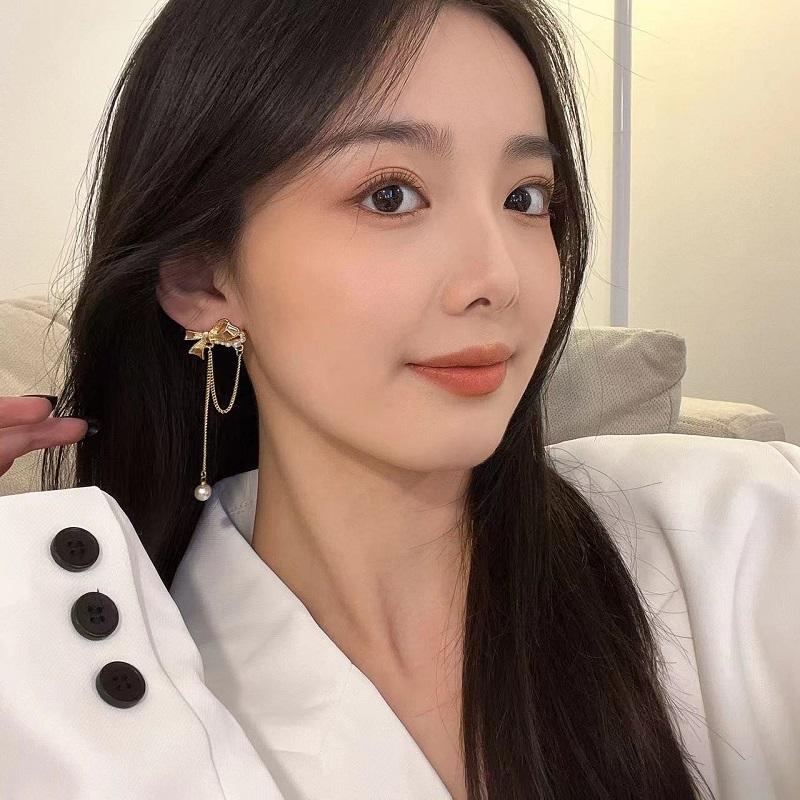 Long Tassel Bow Drop Earrings For Women Fashion Girl Ear Pendants Boho Decor Dangle Pearl Earrings 2022 Trend Jewelry