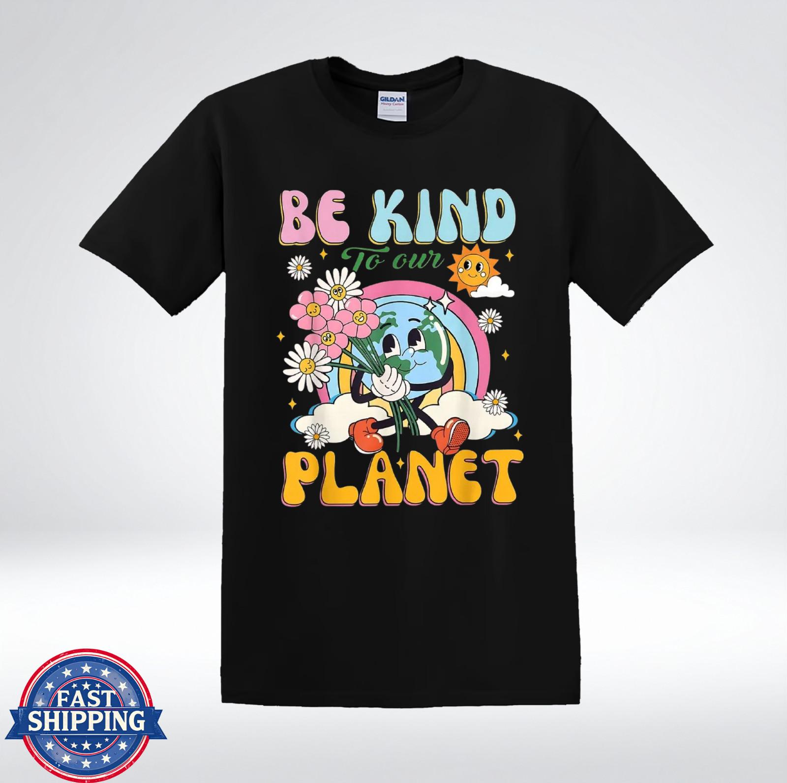 Be Kind To Our Planet Shirt Cute Earth Rainbow Eco Graphic T-Shirt S