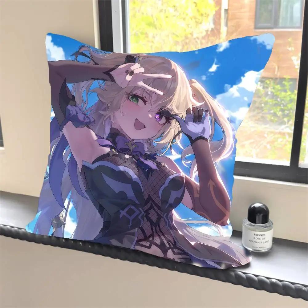 Fischl Anime Game Genshin Impact CUTE Pillow Case Square Pillow Bedroom Sofa Leisure Comfort Cushion Car Home Decoration