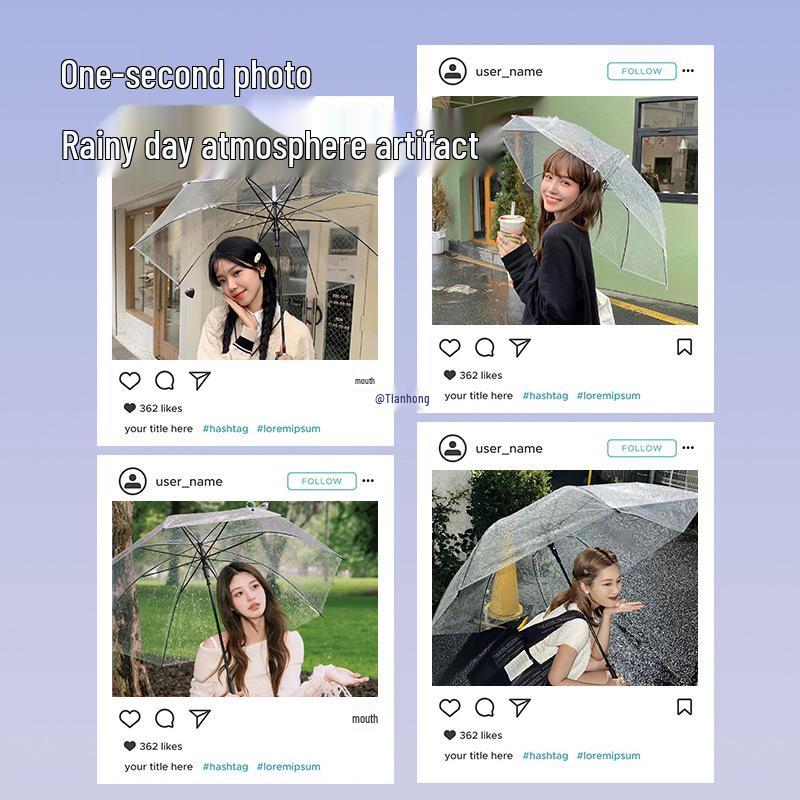 Stilvoller Transparenter Faltbarer Regenschirm für Damen - Groß, Tragbar, Vollautomatisch und Verstärkt mit Langem Weißem Griff für Zwei-Personen-Nutzung