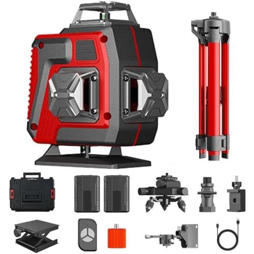 

4D Laser Level with Remote Control, 4x360 Rotation, 16-Line Level, 4800mAh Rechargeable Battery, Rotating Base, 30-Meter Work Range, for Construction