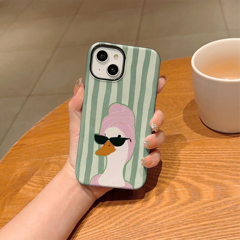 Humorous Cool Striped Duck Sunglasses Art Film Aesthetic Protective Shockproof Bumper Phone Case Cover For iPhone 14 15 16 Pro Max Plus
