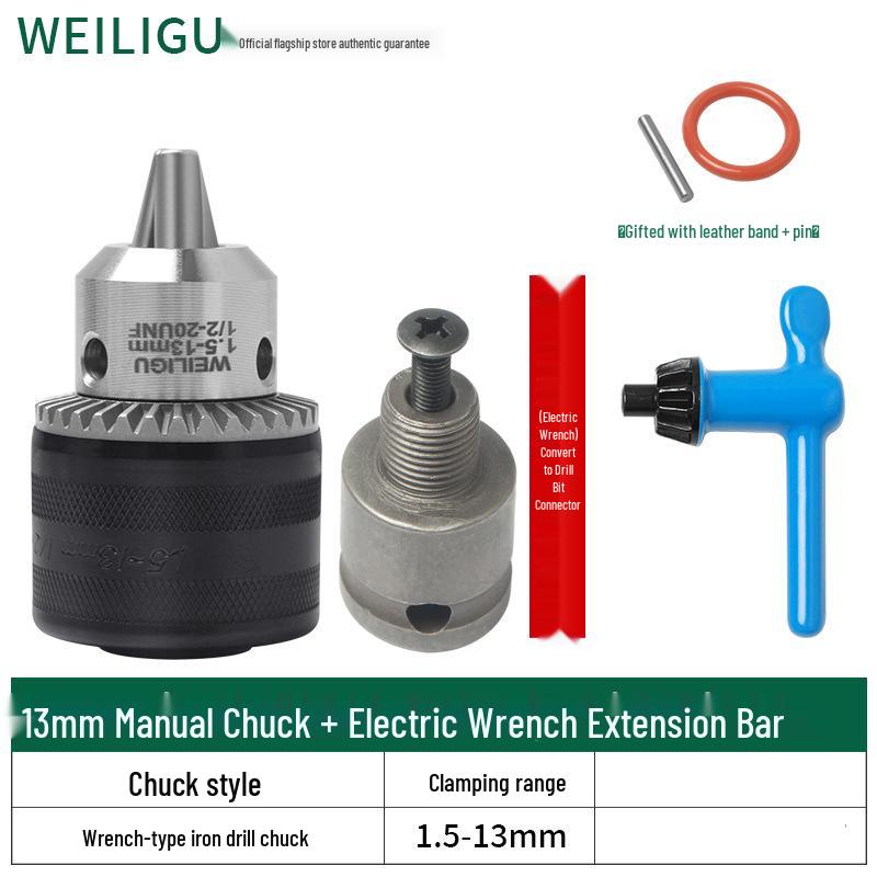 Electric Hammer Drill & Ratchet Wrench with Self-Locking Metal Chuck (0.8-16mm) and Air Impact Conversion Chuck