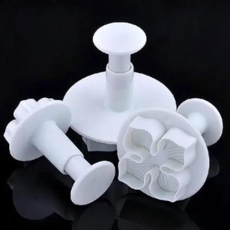 Outils de Cuisine pour la Pâtisserie 3 Pièces/Ensemble Silicone Hortensia Fondant Décoration de Gâteau Coupe-Emporte-Pièce à Piston Moule Fleur Épanouie Outils de Gâteau Maison