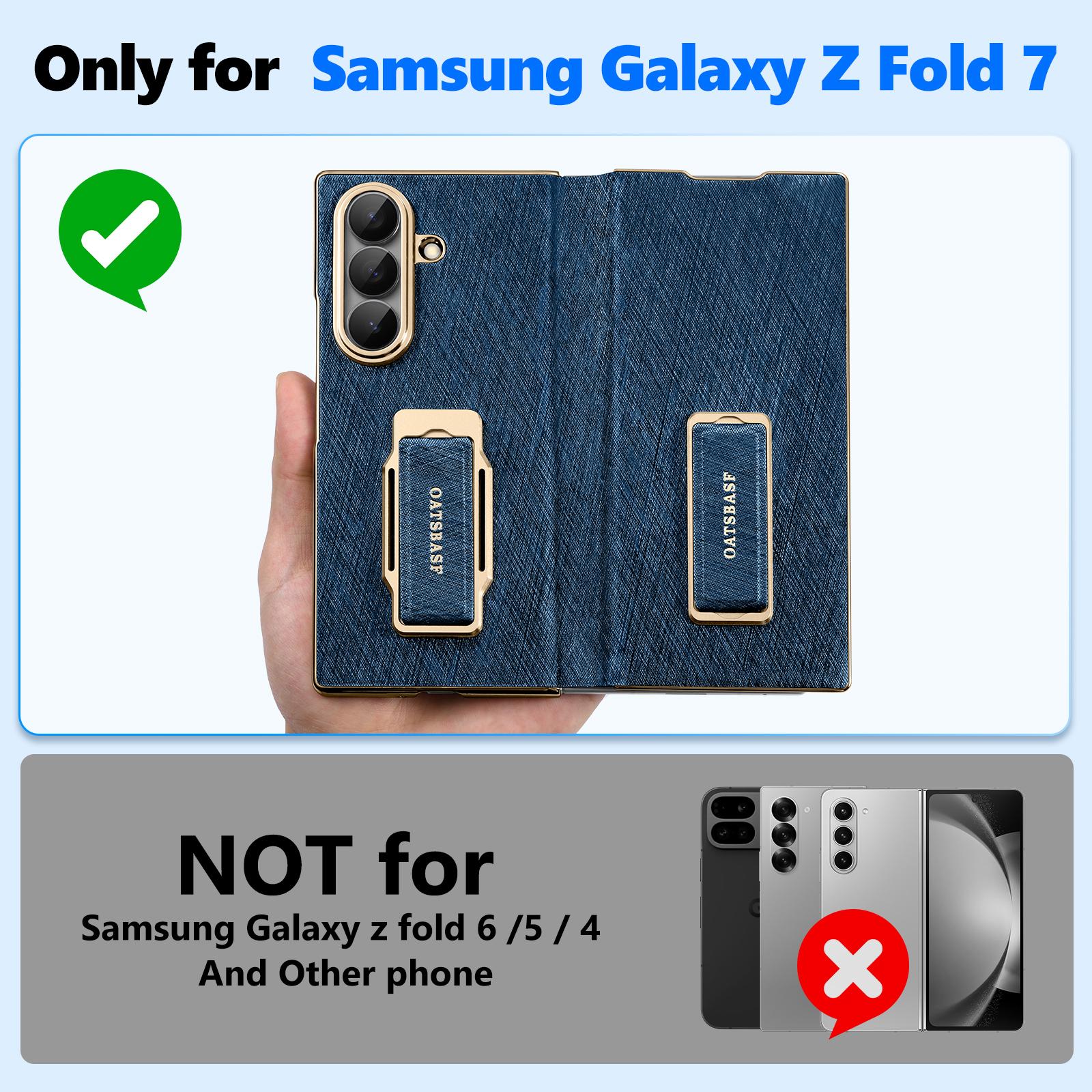 

Eary for Samsung Galaxy Z Fold 7 Phone Case With 360°Rotation Stand Magnetic Dual Wristband Leather Full Cover Shockproof Shells for Galaxy Z Fold 7 синий