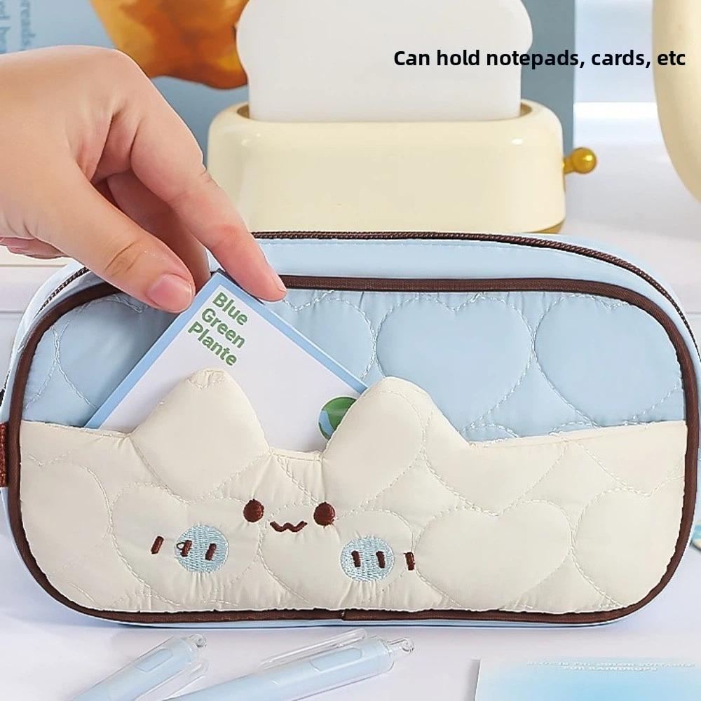 Cute Kitten Design Puff Cat Pencil Case Large Capacity Handheld Pencil Bag  Children