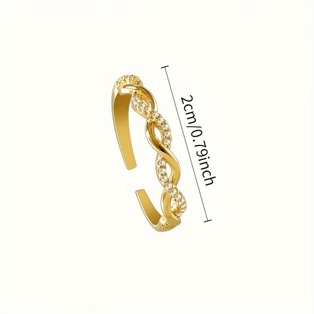 An Adjustable Opening Ring with Solid Cubic Zirconia, Made of Copper with Simple Twists Design, No Plating, Fashionable Style, Suitable for Parties
