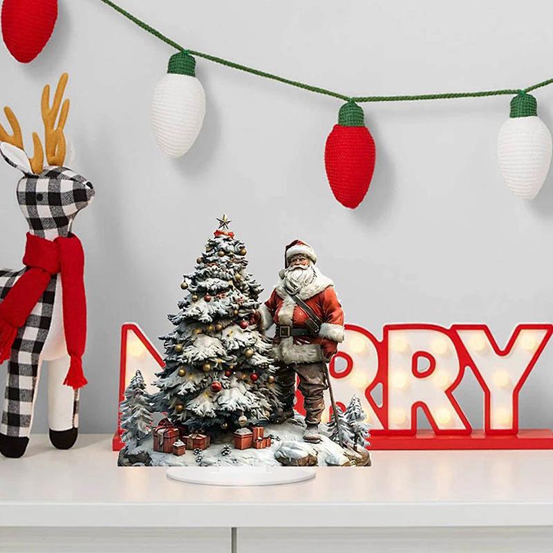 1Pcs Christmas Reindeer Sleigh Santa Figurine 2D Acrylic Christmas Santa Claus On Sleigh Decoration Holiday Party Supplies