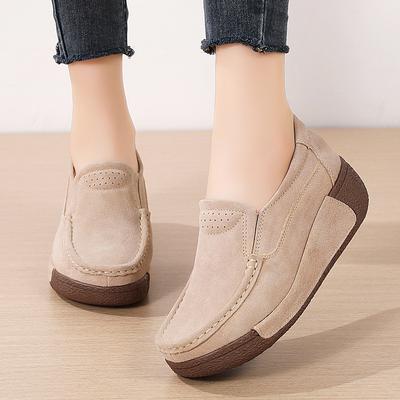 Mocassini da donna primavera autunno, scarpe basse, in vera pelle, casual, con punta tonda, fatte a mano