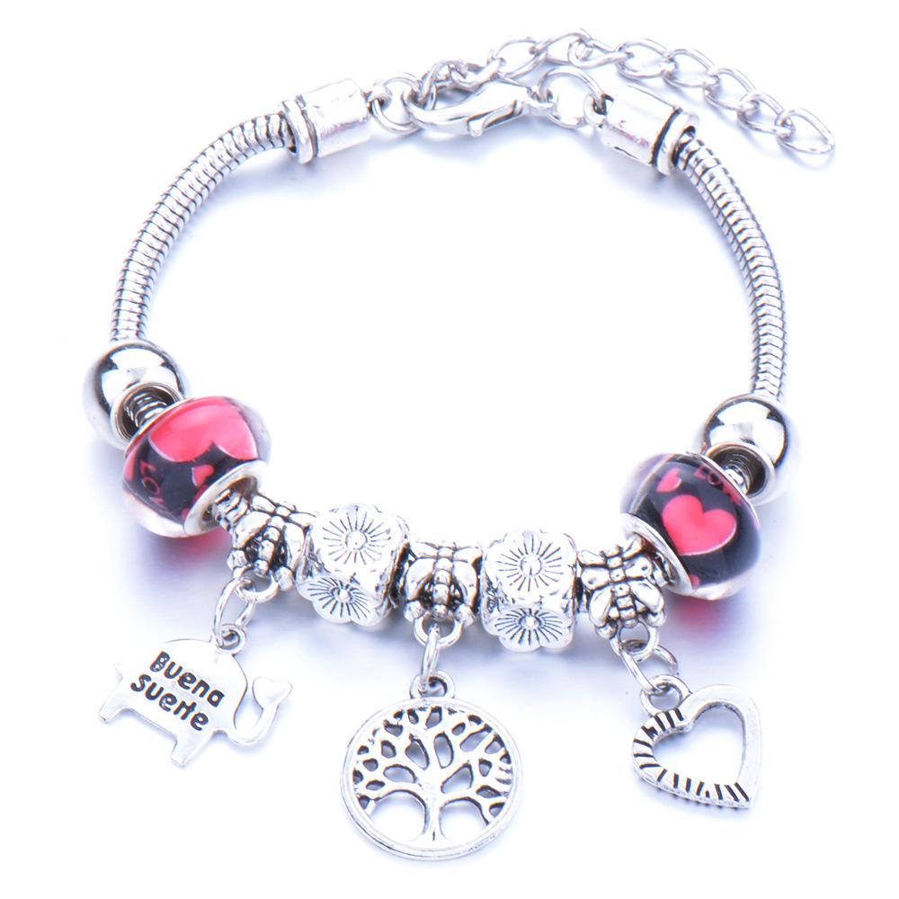 Vintage Handmade Alloy Large Hole Glass Bead Elephant Tree of Life Design Transparent Bracelet Multiple Styles Available