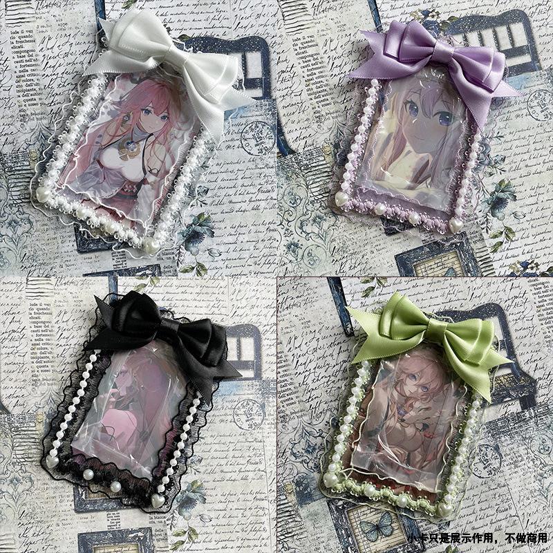 1 Pièce 3 Pouces Volant Kpop Porte-Présentation de Photocard Doux Mode Coréenne Nœud Housse de Protection pour Carte Photo Fournitures Étudiant Cadeau