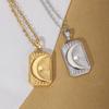 Spiritual Tarot Sign Square Pendant Necklaces for Women Carved Star Sun Moon Apollo Charms Chokers Retro Geometric Jewelry