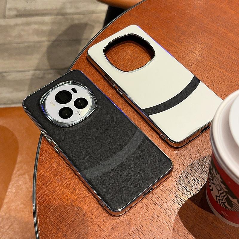 For Honor Magic 6 6 Pro 6 RSR Plated Leather Jue Black & White Block Anti-Yellow Anti-Fingerprint Phone Case