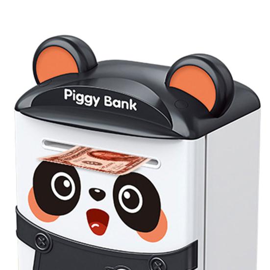 Barn Panda Sparebøsse Auto-Rull Passord Fingeravtrykk Opplåsing Batteridrevet Elektrisk Mynt Seddel Minibank Maskin Gutter Jenter Bursdagsgave