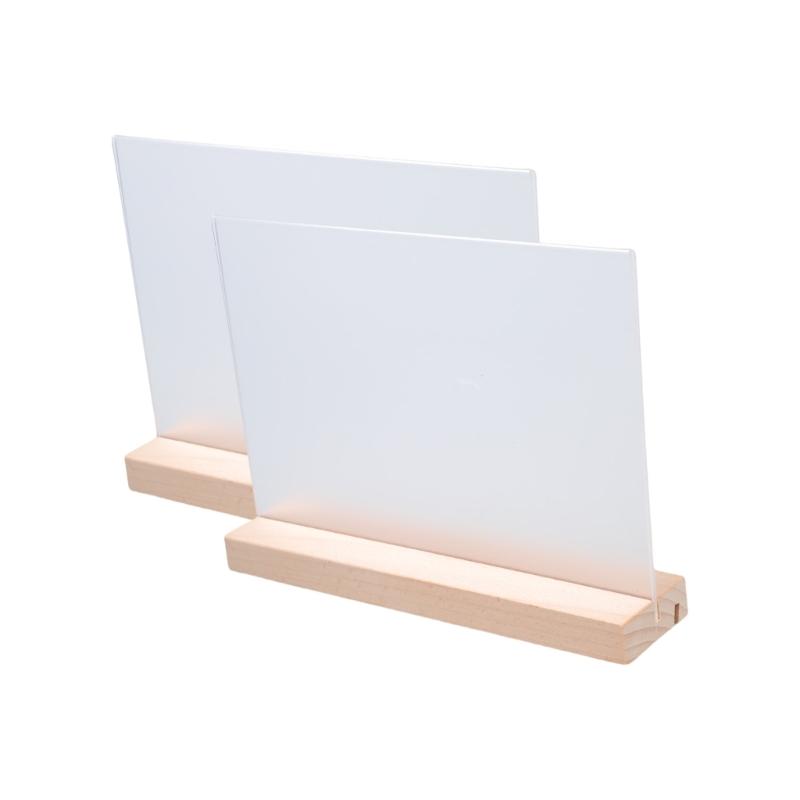 2Pcs Clear Acrylic Poster Display Stand with Wood Base Vertical Sign Holder Counter Acrylic Sign Holder for Cafe Bakery