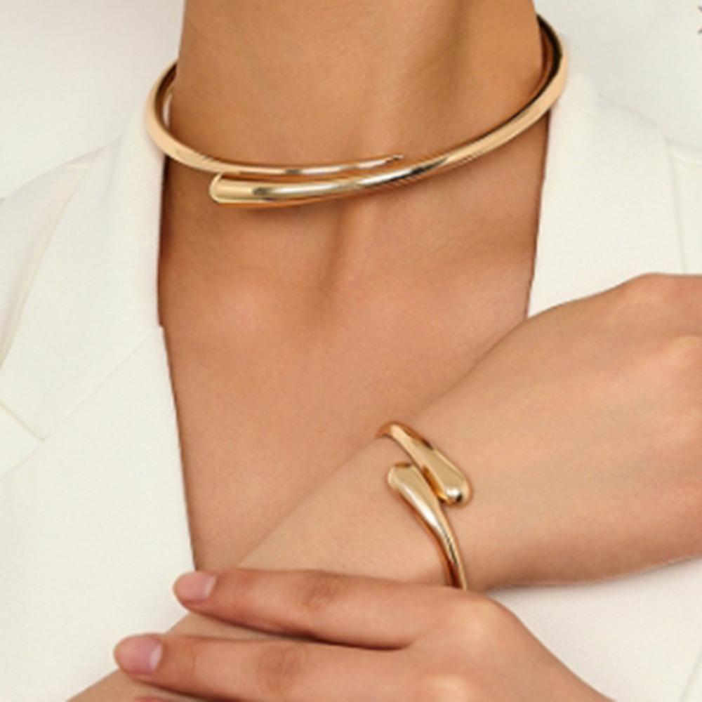 Heavy Metal Jewelry Set Temperament Geometric Ring Glossy Collar Exaggerated Irregular Bracelet Ring