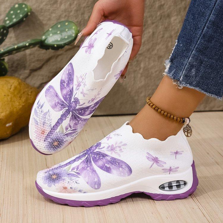 

Модные новые кроссовки высокого качества с цветочным принтом 2025 женские дышащие кроссовки на платформе женские на толстой подошве вулканизированная обувь 36 фиолетовый