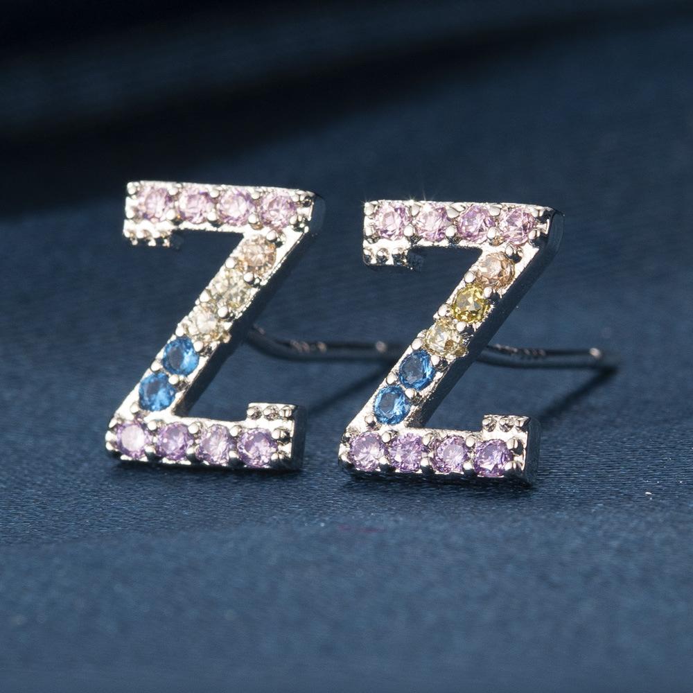 

Stylish Zirconia Copper Alphabet Earrings Charming Initial Studs For Modern Women ZirconZ