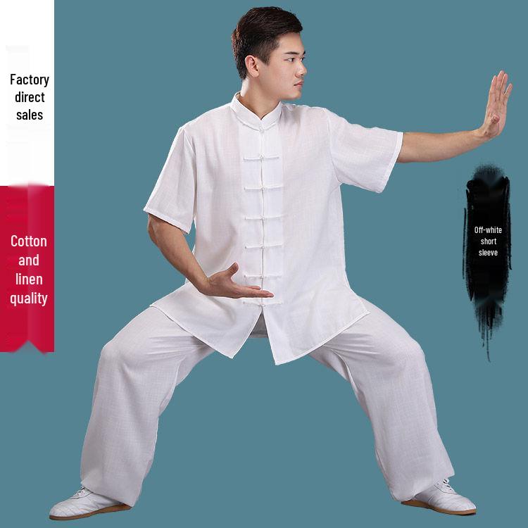 Men's Bamboo Cotton Linen Tai Chi Wushu Suit - Chinese Style Practice Clothing, Thin for Spring/Summer Morning Exercise