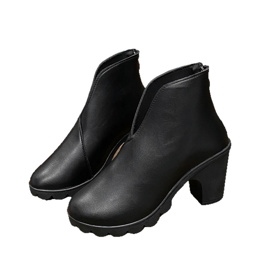 Fashion New Stylish and Comfortable High-heeled Ankle Boots with Thick Heels and Rear Zippers for Autumn and Winter 2025