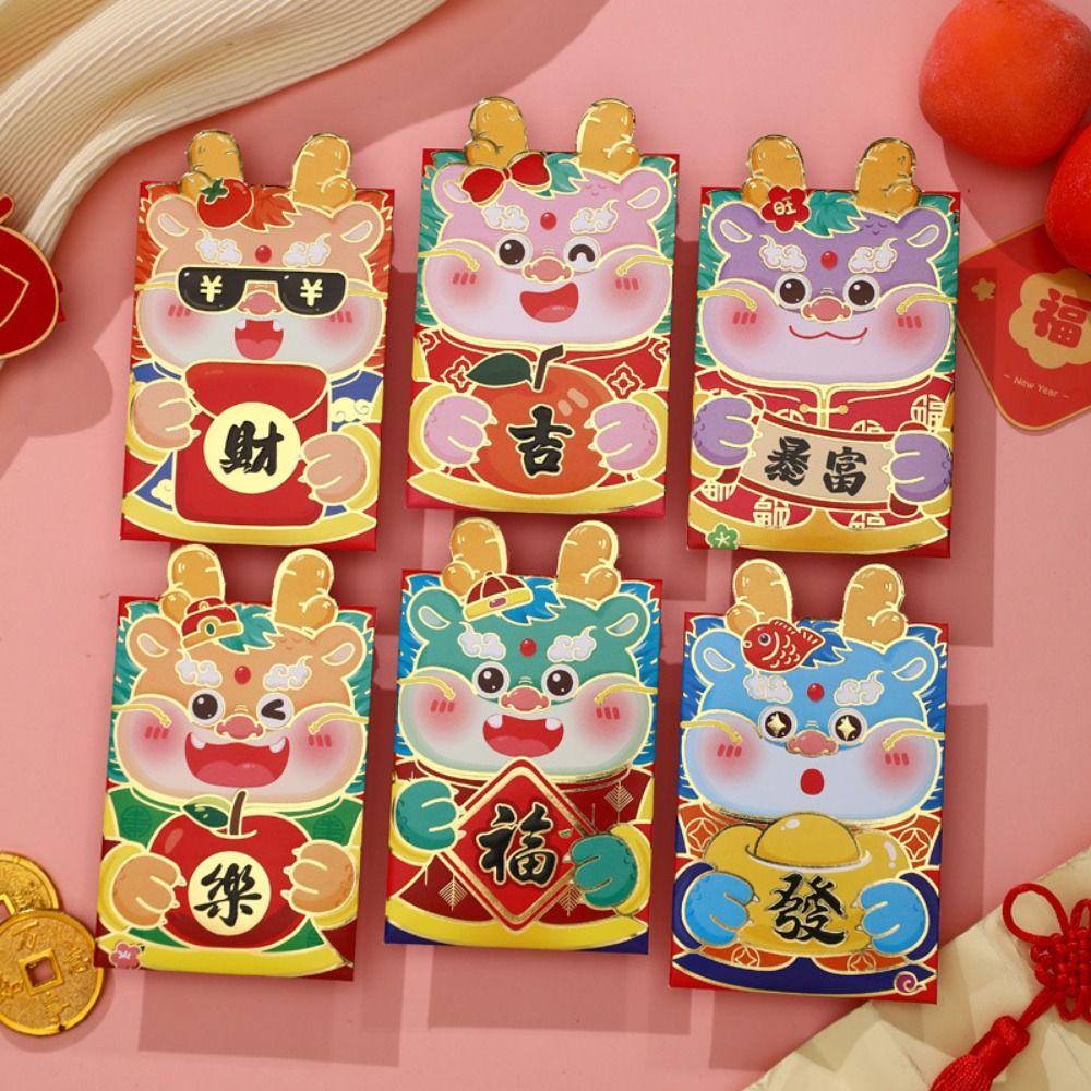 6Pcs/set Cartoon 3D Print Red Envelope Cute Cartoon Red Bags Dragon Red Packet Birthday Gifts