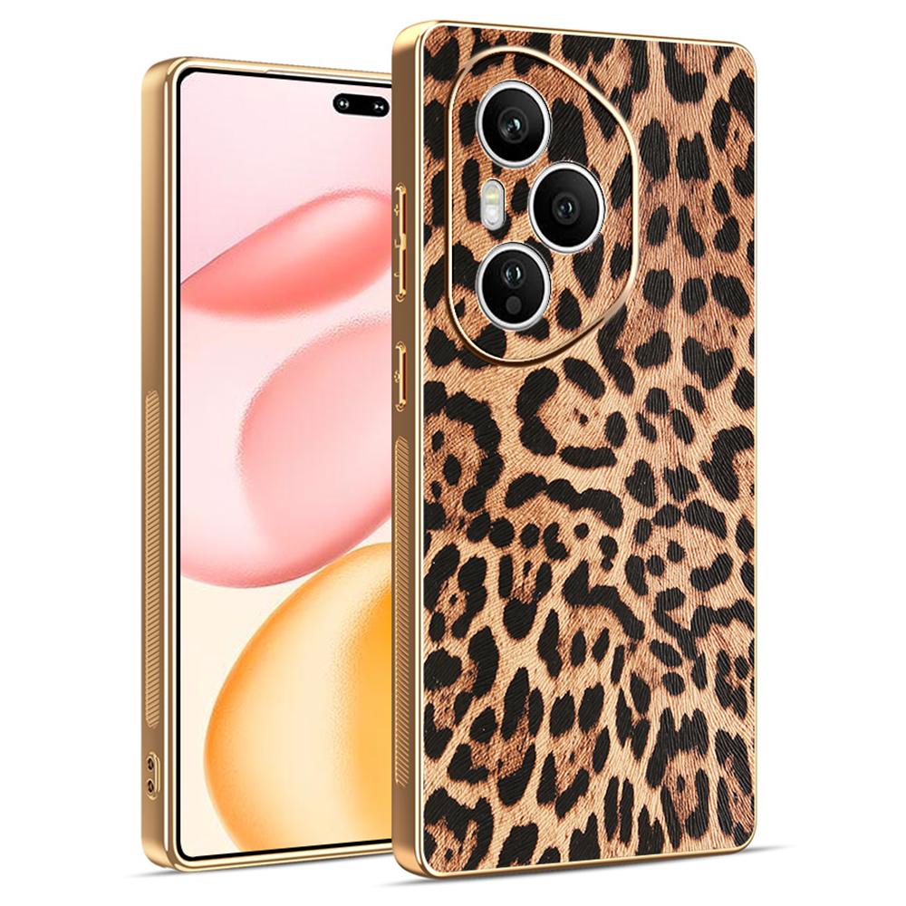 

For Honor 400 Pro 5G (Global) Case Leopard Print PU Leather Coated PC+TPU Electroplating Phone Cover A