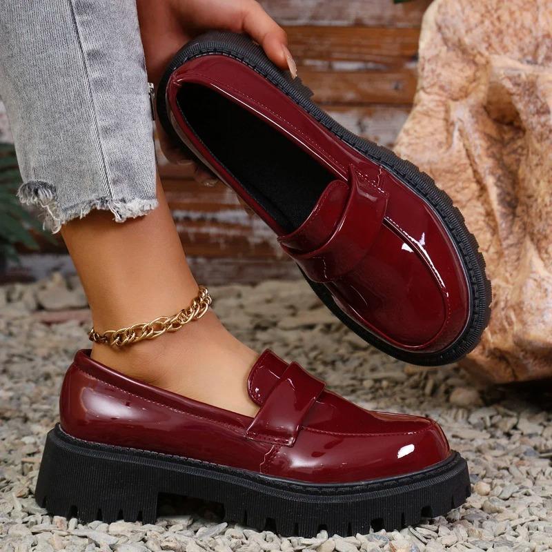 Patent Leather Loafers Women Spring 2025 Thick Bottom Platform Casual Shoes Woman Slip On Soft Sole Moccasins Mujer
