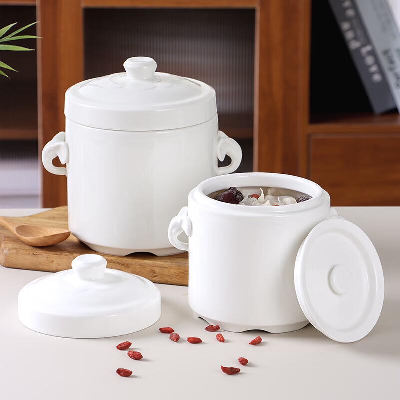 Baijie Ceramic Double-Lid Double-Boiler Stew Pot