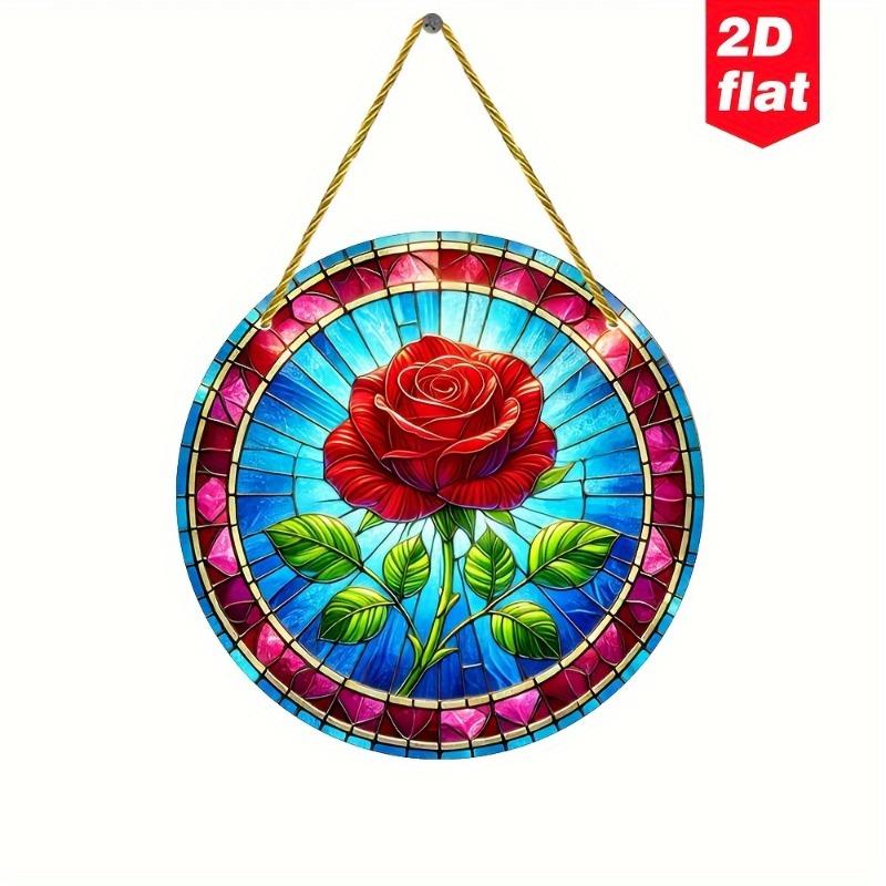 2D Flat Red Rose Theme Acrylic Decoration Sign, Rose Floral Design, Suitable for wall decoration, porch, room, villa, accents Home, Hallway, or Workpl