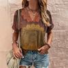 Summer V-neck Design Niche Vintage Pattern Printed Top Women's T-shirts