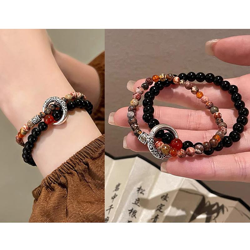 

Многокруговой гранатовый браслет для женщин с чувством нишевого дизайна. Ретро-браслет можно использовать как ожерелье.