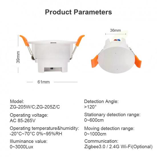 Tuya ZigBee MmWave Human Presence Sensor 24G Radar Body Motion Detector AC85~265V For Lighting Smart Home System