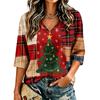 Women's Casual Christmas Print V-Neck Three-Quarter Sleeve Blouse for Holiday Party