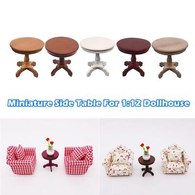 1:12 Dollhouse Furniture Miniature Wooden Round Side Table Kids Pretend Play Toy